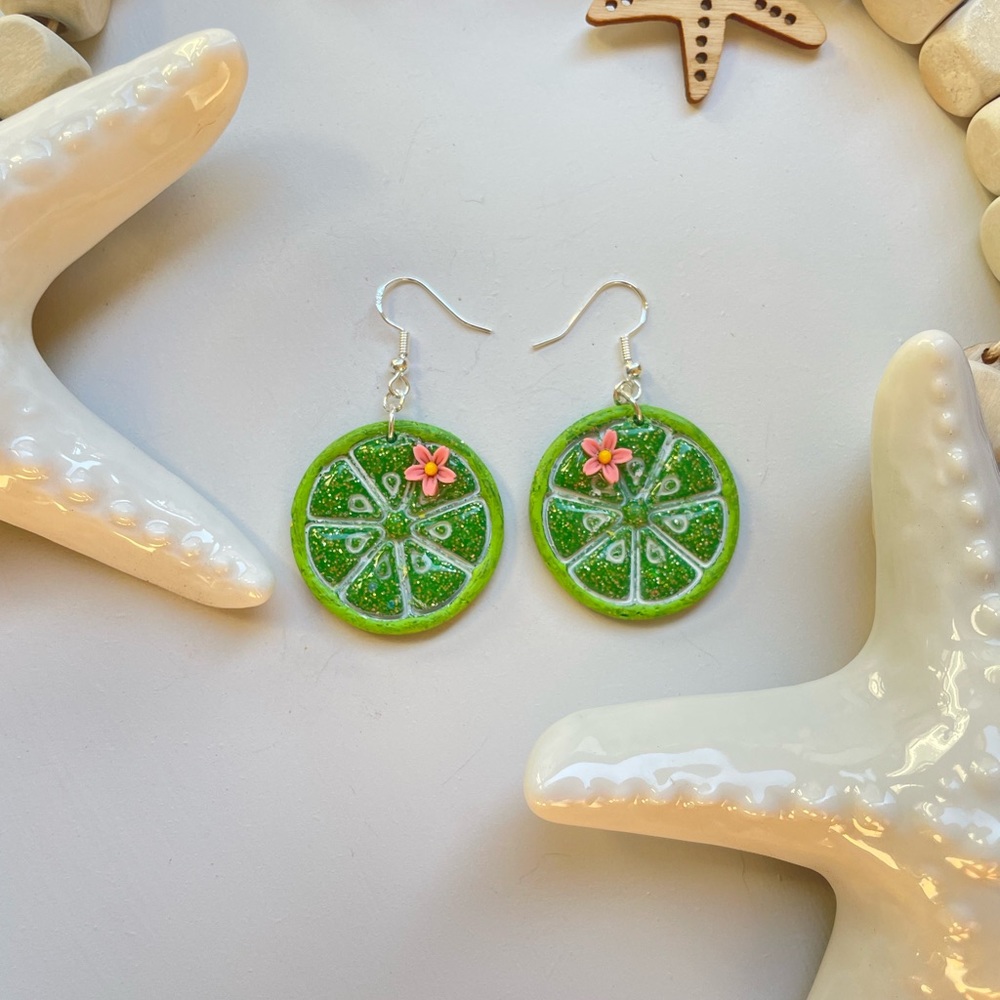 Sparkly lime glitter dangle earring
